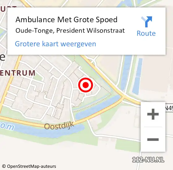 Locatie op kaart van de 112 melding: Ambulance Met Grote Spoed Naar Oude-Tonge, President Wilsonstraat op 17 januari 2023 21:42