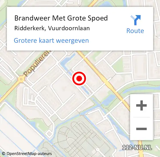 Locatie op kaart van de 112 melding: Brandweer Met Grote Spoed Naar Ridderkerk, Vuurdoornlaan op 17 januari 2023 21:49