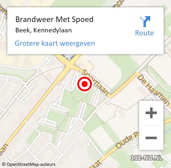 Locatie op kaart van de 112 melding: Brandweer Met Spoed Naar Beek, Kennedylaan op 17 januari 2023 22:54