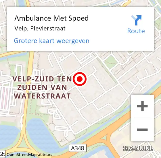 Locatie op kaart van de 112 melding: Ambulance Met Spoed Naar Velp, Plevierstraat op 17 januari 2023 23:20