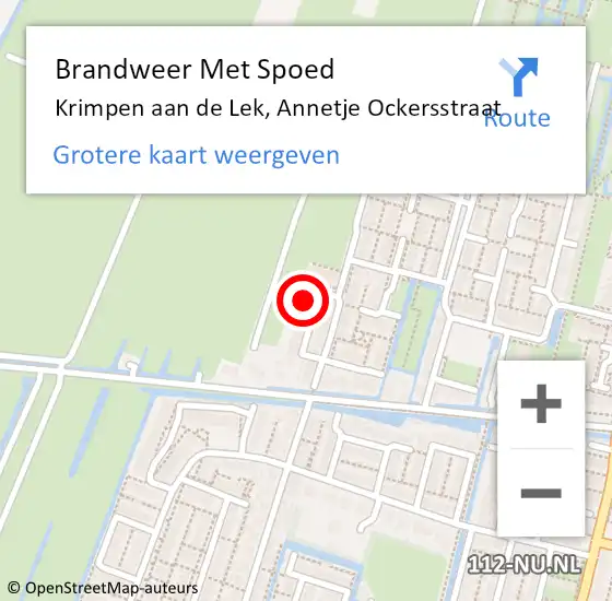 Locatie op kaart van de 112 melding: Brandweer Met Spoed Naar Krimpen aan de Lek, Annetje Ockersstraat op 18 januari 2023 02:32