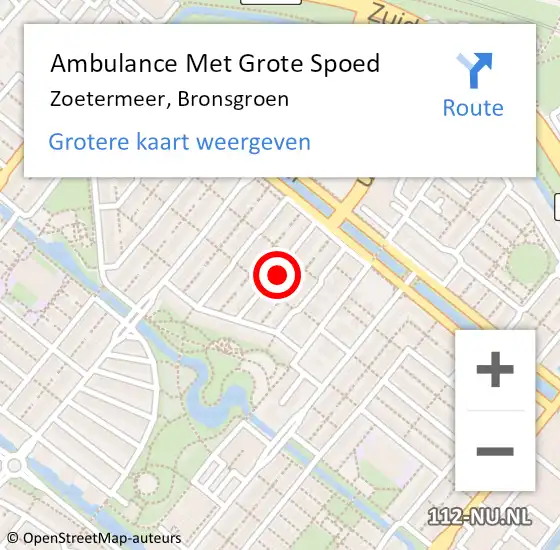 Locatie op kaart van de 112 melding: Ambulance Met Grote Spoed Naar Zoetermeer, Bronsgroen op 18 januari 2023 02:59