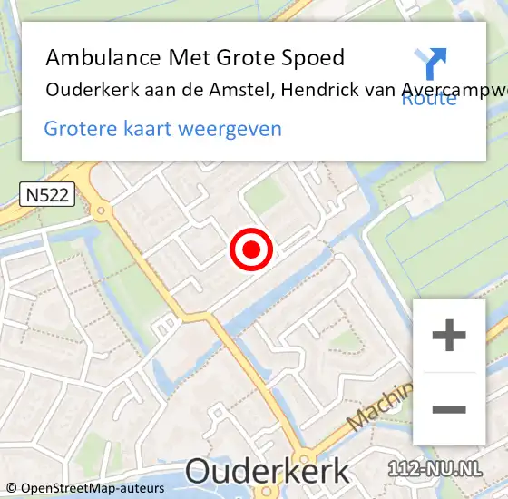 Locatie op kaart van de 112 melding: Ambulance Met Grote Spoed Naar Ouderkerk aan de Amstel, Hendrick van Avercampweg op 18 januari 2023 03:07