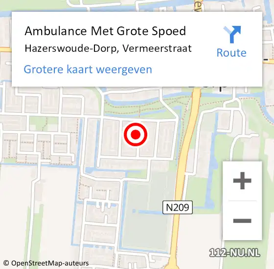 Locatie op kaart van de 112 melding: Ambulance Met Grote Spoed Naar Hazerswoude-Dorp, Vermeerstraat op 18 januari 2023 04:28