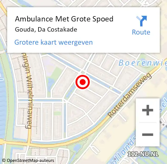 Locatie op kaart van de 112 melding: Ambulance Met Grote Spoed Naar Gouda, Da Costakade op 18 januari 2023 05:09