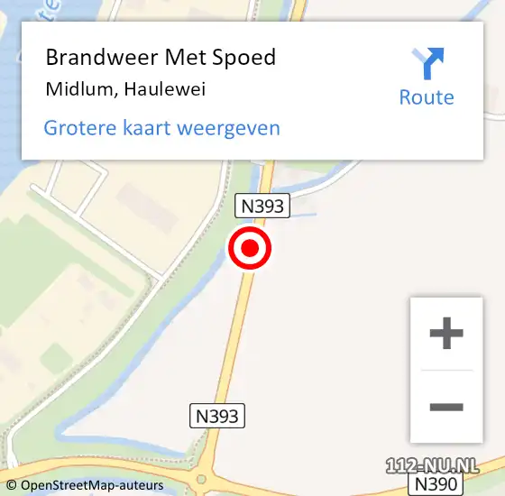 Locatie op kaart van de 112 melding: Brandweer Met Spoed Naar Midlum, Haulewei op 12 augustus 2014 14:52