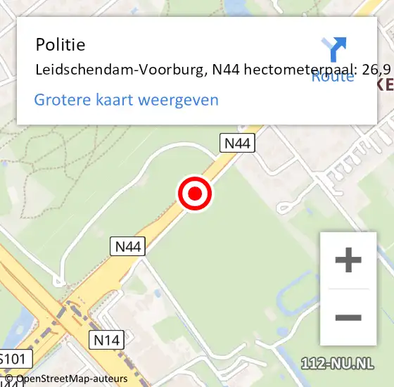 Locatie op kaart van de 112 melding: Politie Leidschendam-Voorburg, N44 hectometerpaal: 26,9 op 18 januari 2023 06:09