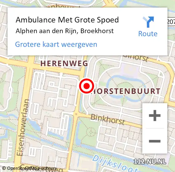 Locatie op kaart van de 112 melding: Ambulance Met Grote Spoed Naar Alphen aan den Rijn, Broekhorst op 18 januari 2023 07:02