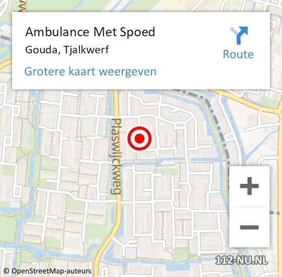 Locatie op kaart van de 112 melding: Ambulance Met Spoed Naar Gouda, Tjalkwerf op 18 januari 2023 07:05