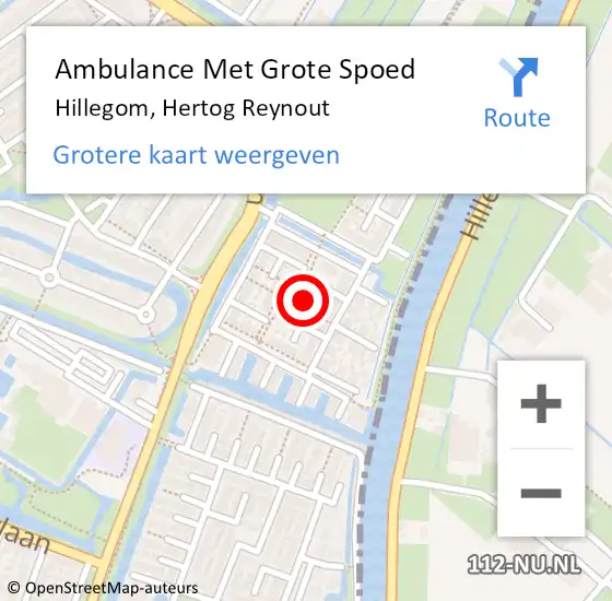 Locatie op kaart van de 112 melding: Ambulance Met Grote Spoed Naar Hillegom, Hertog Reynout op 18 januari 2023 07:11