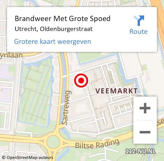 Locatie op kaart van de 112 melding: Brandweer Met Grote Spoed Naar Utrecht, Oldenburgerstraat op 18 januari 2023 07:21