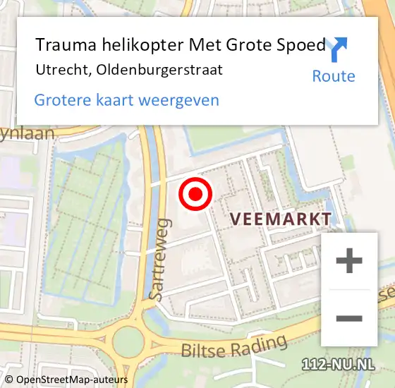 Locatie op kaart van de 112 melding: Trauma helikopter Met Grote Spoed Naar Utrecht, Oldenburgerstraat op 18 januari 2023 07:22