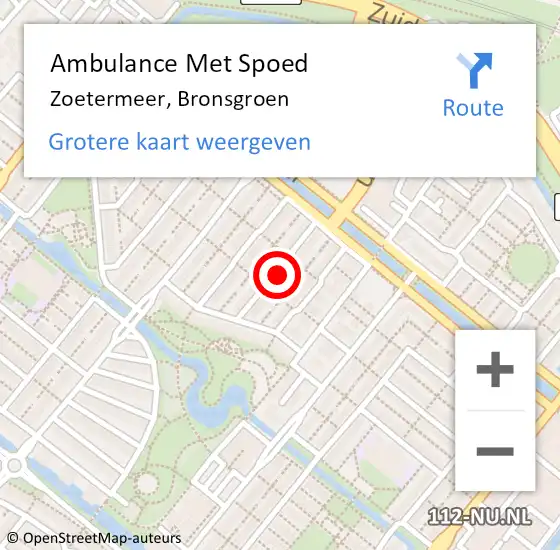 Locatie op kaart van de 112 melding: Ambulance Met Spoed Naar Zoetermeer, Bronsgroen op 18 januari 2023 07:22