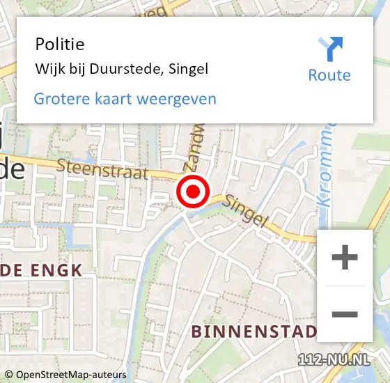 Locatie op kaart van de 112 melding: Politie Wijk bij Duurstede, Singel op 18 januari 2023 07:31
