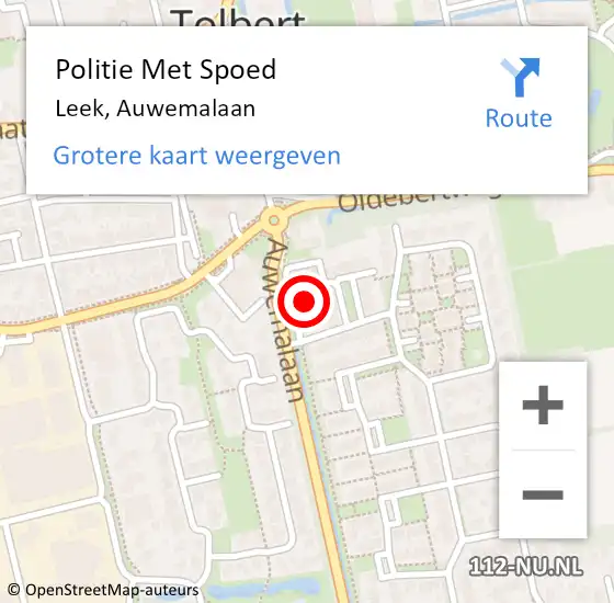 Locatie op kaart van de 112 melding: Politie Met Spoed Naar Leek, Auwemalaan op 18 januari 2023 07:38