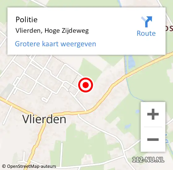 Locatie op kaart van de 112 melding: Politie Vlierden, Hoge Zijdeweg op 18 januari 2023 07:44