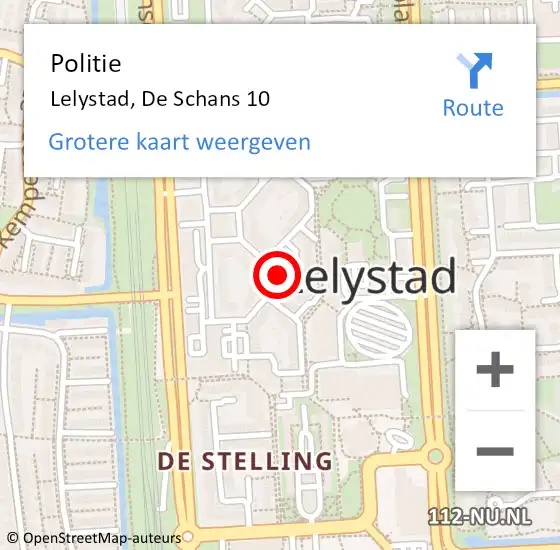 Locatie op kaart van de 112 melding: Politie Lelystad, De Schans 10 op 18 januari 2023 07:56