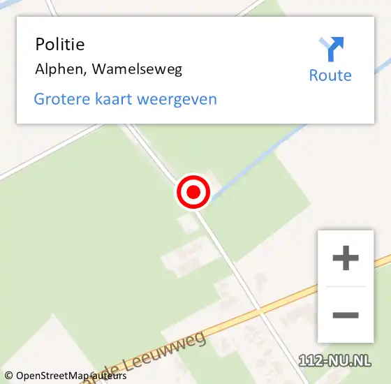 Locatie op kaart van de 112 melding: Politie Alphen, Wamelseweg op 18 januari 2023 07:58