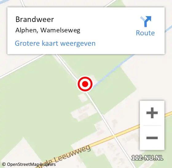 Locatie op kaart van de 112 melding: Brandweer Alphen, Wamelseweg op 18 januari 2023 08:05