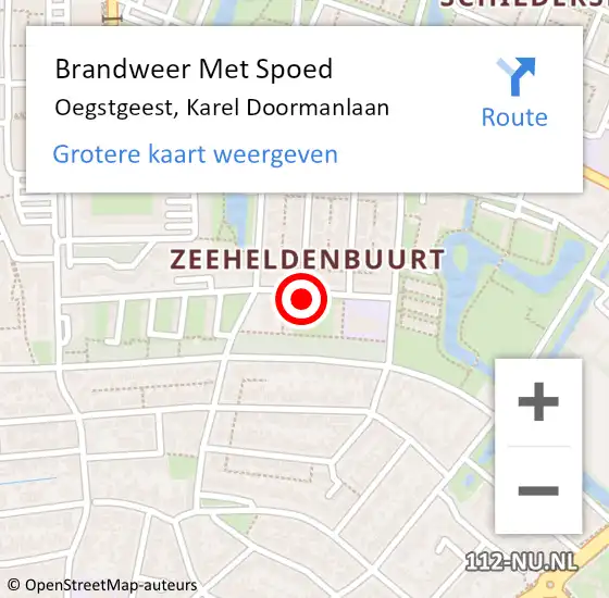 Locatie op kaart van de 112 melding: Brandweer Met Spoed Naar Oegstgeest, Karel Doormanlaan op 18 januari 2023 08:09