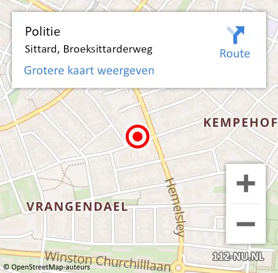 Locatie op kaart van de 112 melding: Politie Sittard, Broeksittarderweg op 18 januari 2023 08:28