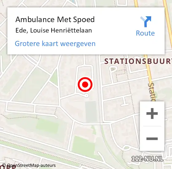 Locatie op kaart van de 112 melding: Ambulance Met Spoed Naar Ede, Louise Henriëttelaan op 18 januari 2023 08:37