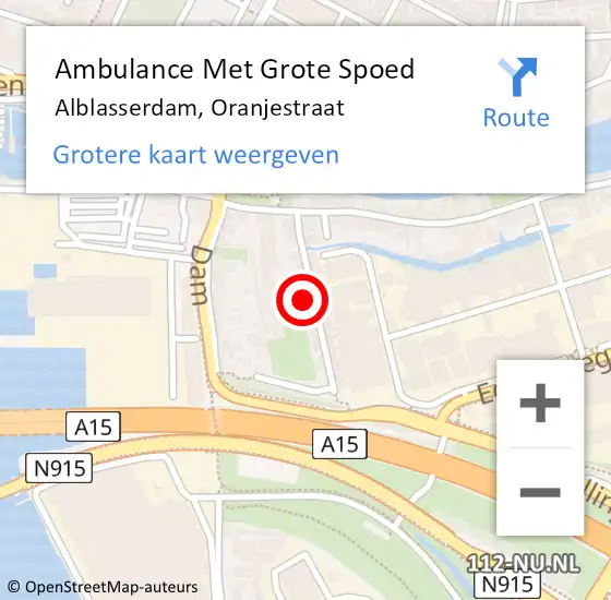 Locatie op kaart van de 112 melding: Ambulance Met Grote Spoed Naar Alblasserdam, Oranjestraat op 18 januari 2023 09:14