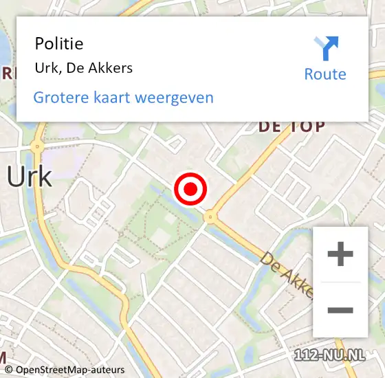 Locatie op kaart van de 112 melding: Politie Urk, De Akkers op 18 januari 2023 09:23