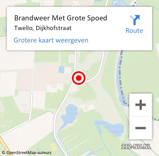 Locatie op kaart van de 112 melding: Brandweer Met Grote Spoed Naar Twello, Dijkhofstraat op 18 januari 2023 09:29