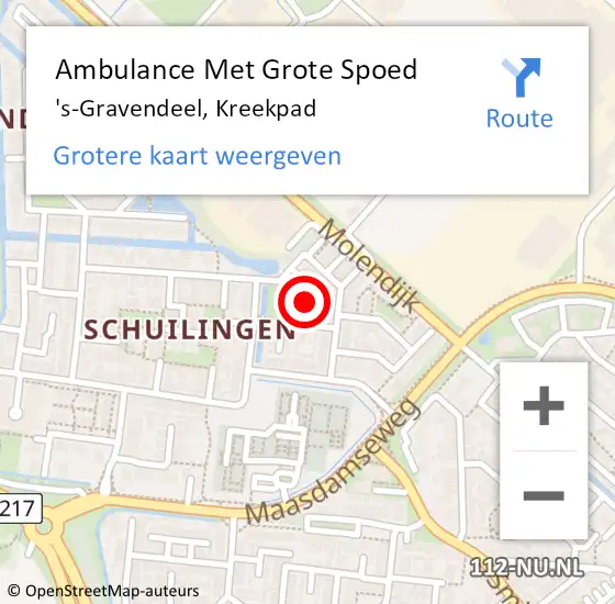 Locatie op kaart van de 112 melding: Ambulance Met Grote Spoed Naar 's-Gravendeel, Kreekpad op 18 januari 2023 09:42