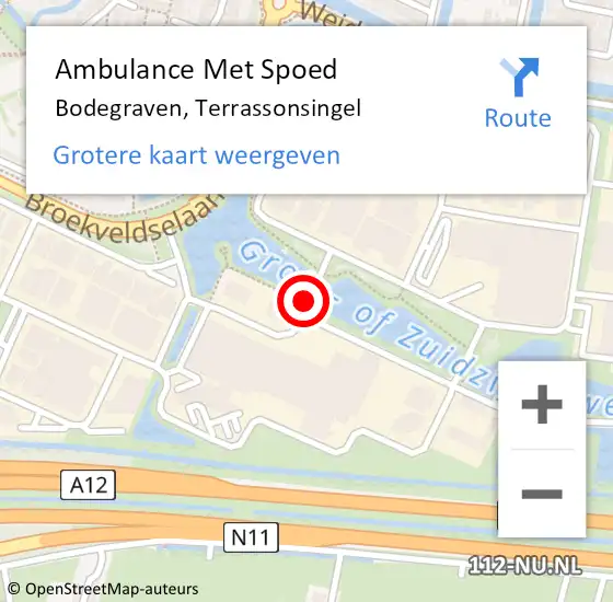 Locatie op kaart van de 112 melding: Ambulance Met Spoed Naar Bodegraven, Terrassonsingel op 12 augustus 2014 15:08