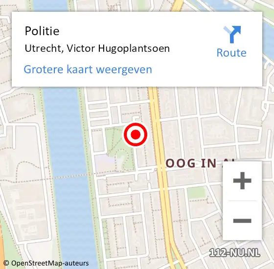 Locatie op kaart van de 112 melding: Politie Utrecht, Victor Hugoplantsoen op 18 januari 2023 09:43