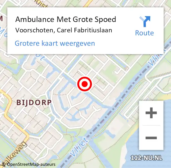 Locatie op kaart van de 112 melding: Ambulance Met Grote Spoed Naar Voorschoten, Carel Fabritiuslaan op 18 januari 2023 10:05