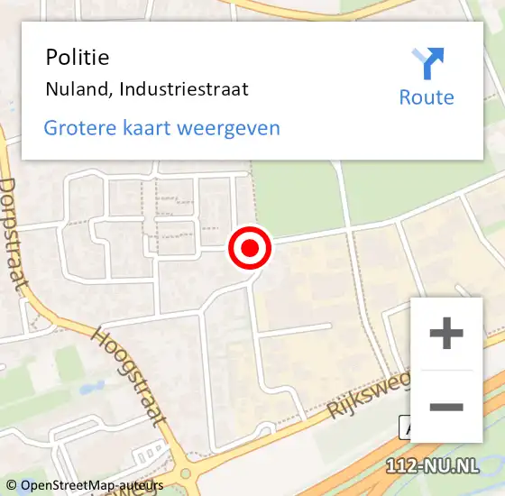 Locatie op kaart van de 112 melding: Politie Nuland, Industriestraat op 18 januari 2023 10:29