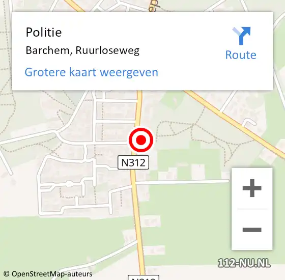 Locatie op kaart van de 112 melding: Politie Barchem, Ruurloseweg op 18 januari 2023 10:30