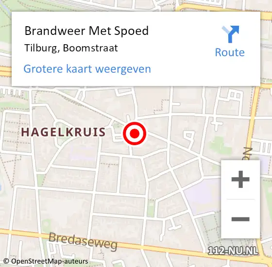 Locatie op kaart van de 112 melding: Brandweer Met Spoed Naar Tilburg, Boomstraat op 18 januari 2023 10:30