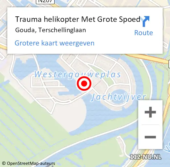 Locatie op kaart van de 112 melding: Trauma helikopter Met Grote Spoed Naar Gouda, Terschellinglaan op 18 januari 2023 10:45