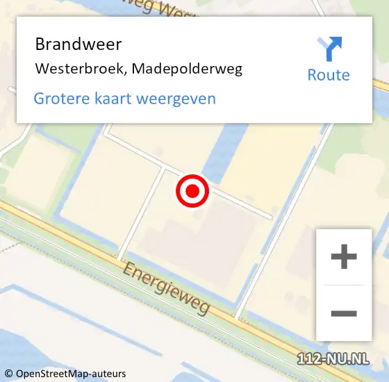 Locatie op kaart van de 112 melding: Brandweer Westerbroek, Madepolderweg op 18 januari 2023 11:16