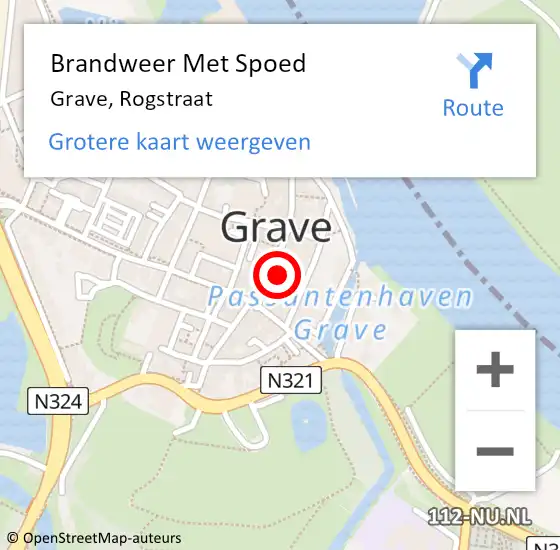 Locatie op kaart van de 112 melding: Brandweer Met Spoed Naar Grave, Rogstraat op 18 januari 2023 11:21