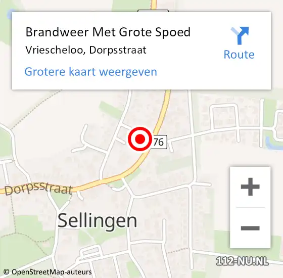 Locatie op kaart van de 112 melding: Brandweer Met Grote Spoed Naar Vriescheloo, Dorpsstraat op 18 januari 2023 12:11