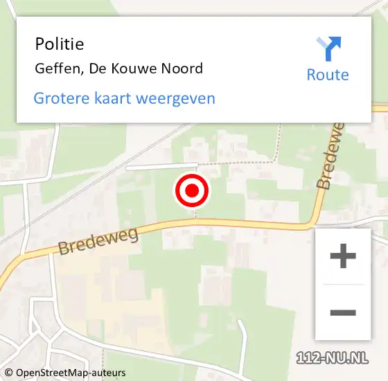 Locatie op kaart van de 112 melding: Politie Geffen, De Kouwe Noord op 18 januari 2023 12:52
