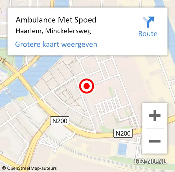 Locatie op kaart van de 112 melding: Ambulance Met Spoed Naar Haarlem, Minckelersweg op 18 januari 2023 12:56