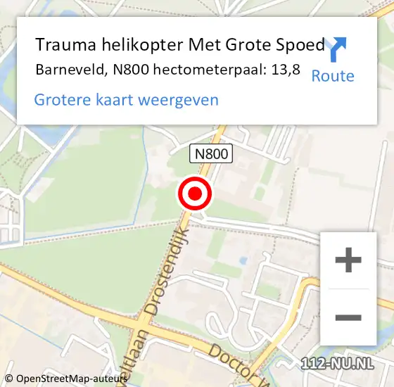 Locatie op kaart van de 112 melding: Trauma helikopter Met Grote Spoed Naar Barneveld, N800 hectometerpaal: 13,8 op 18 januari 2023 13:59