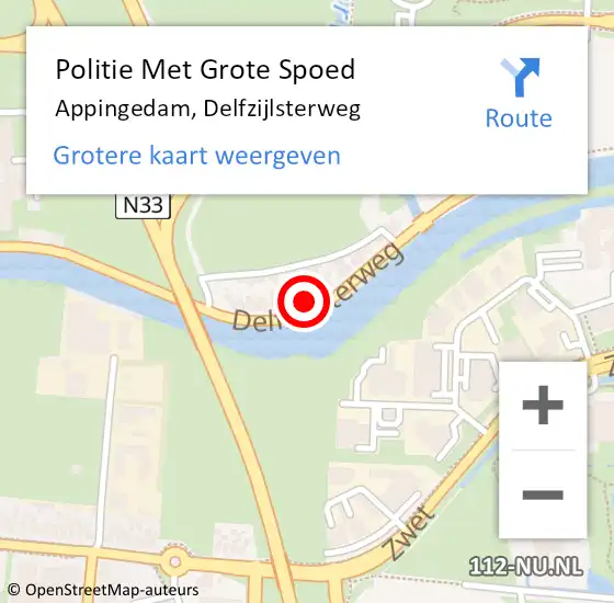 Locatie op kaart van de 112 melding: Politie Met Grote Spoed Naar Appingedam, Delfzijlsterweg op 18 januari 2023 14:00