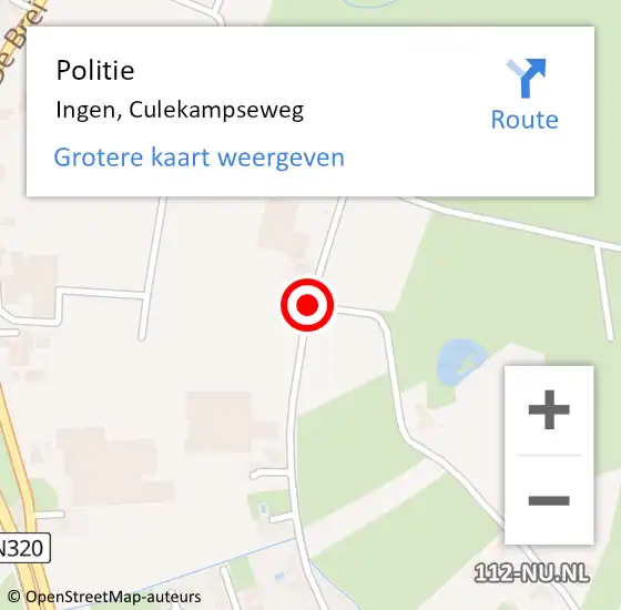 Locatie op kaart van de 112 melding: Politie Ingen, Culekampseweg op 12 augustus 2014 15:33