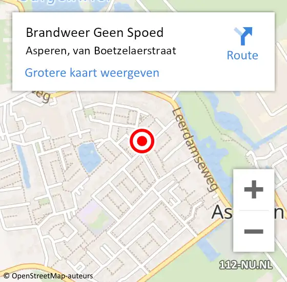 Locatie op kaart van de 112 melding: Brandweer Geen Spoed Naar Asperen, van Boetzelaerstraat op 18 januari 2023 14:27