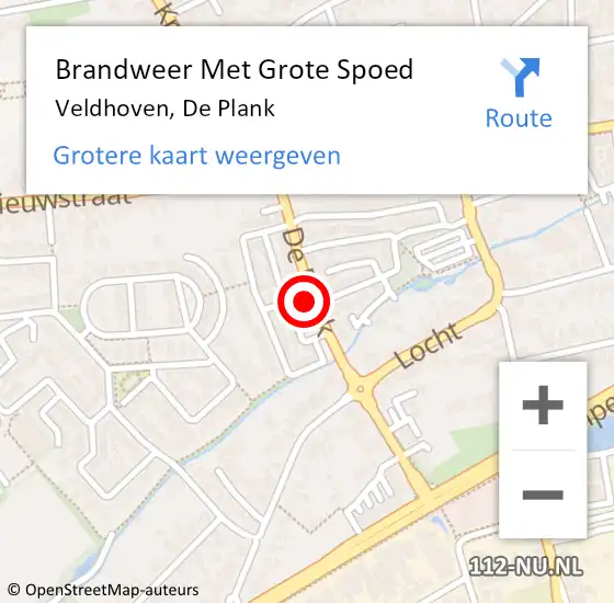 Locatie op kaart van de 112 melding: Brandweer Met Grote Spoed Naar Veldhoven, De Plank op 18 januari 2023 14:29