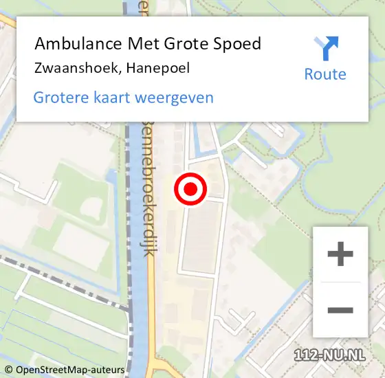 Locatie op kaart van de 112 melding: Ambulance Met Grote Spoed Naar Zwaanshoek, Hanepoel op 18 januari 2023 14:45