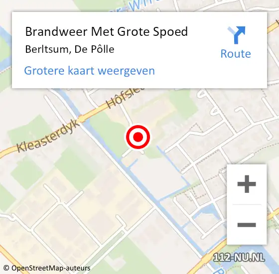 Locatie op kaart van de 112 melding: Brandweer Met Grote Spoed Naar Berltsum, De Pôlle op 18 januari 2023 15:16