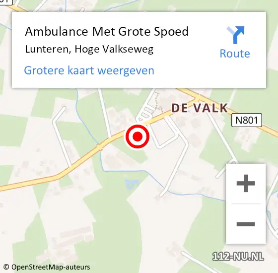 Locatie op kaart van de 112 melding: Ambulance Met Grote Spoed Naar Lunteren, Hoge Valkseweg op 18 januari 2023 15:49